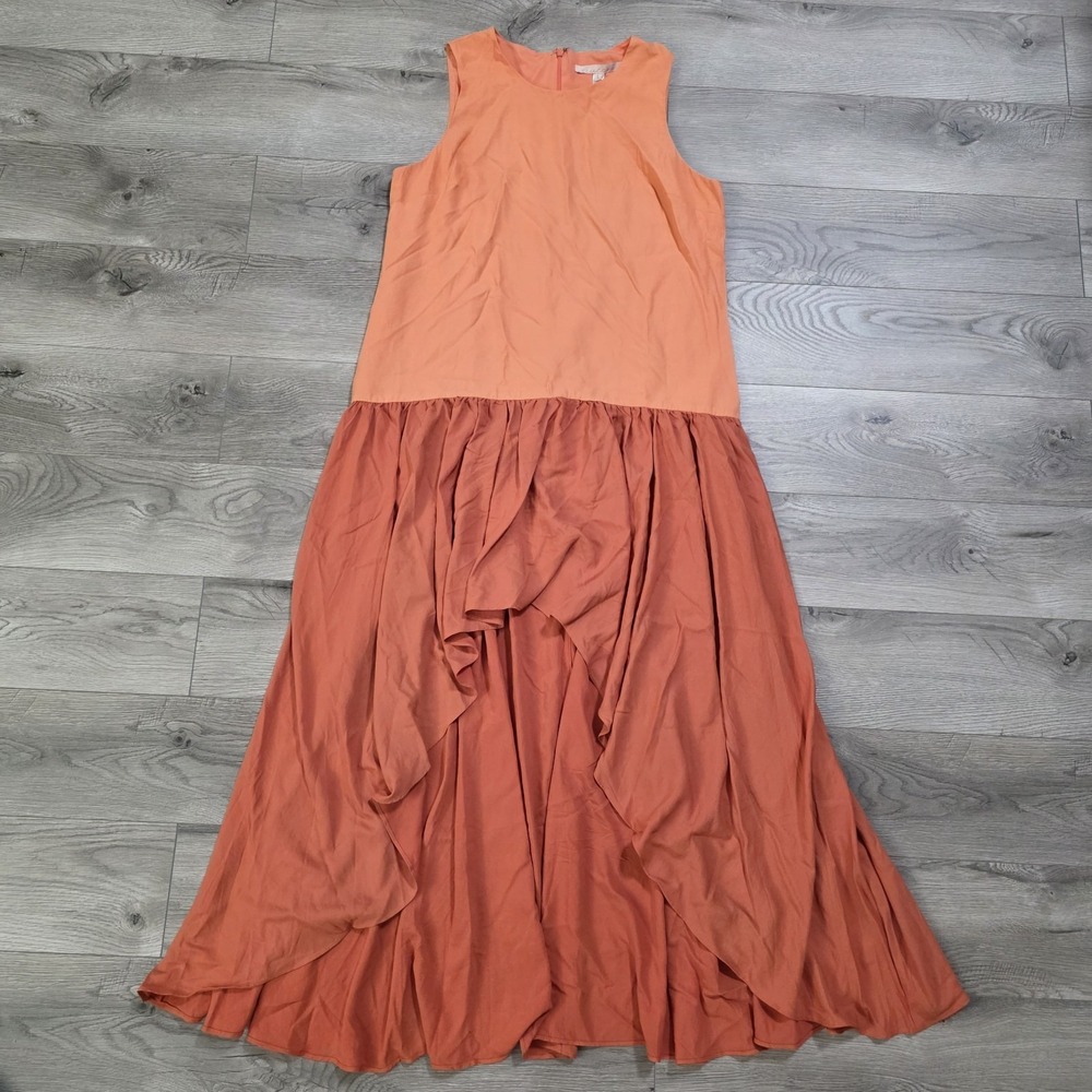 Anthropologie Elevenses Orange Colorblock High-Low Sleeveless Midi Dress L NWT
